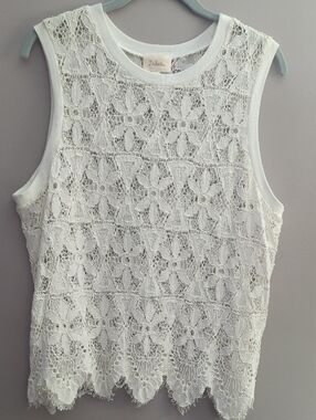 Anthropologie Cream Floral Lace Tank